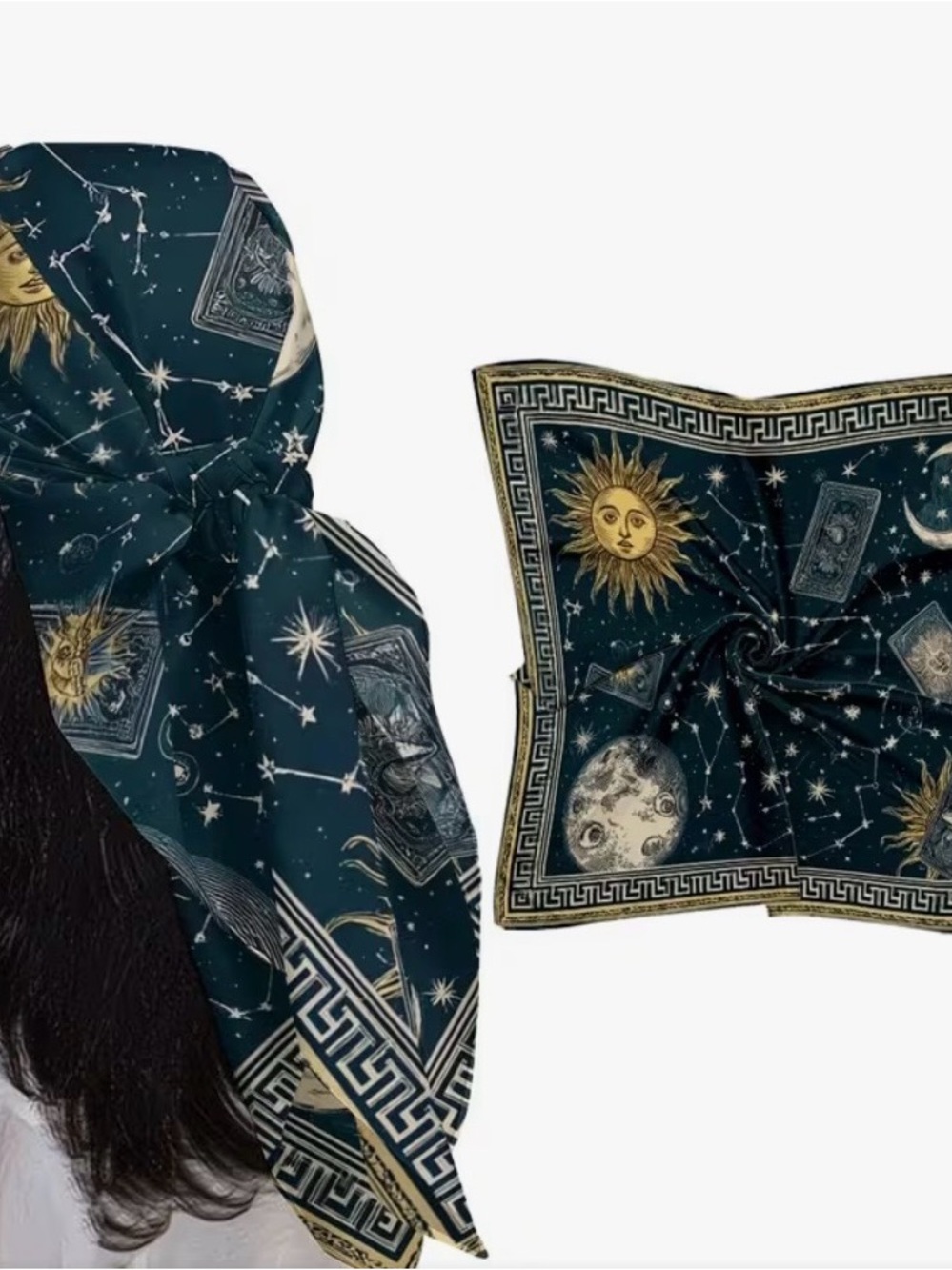 Celestial Sun & Moon Scarf - Dark Teal Astral Print